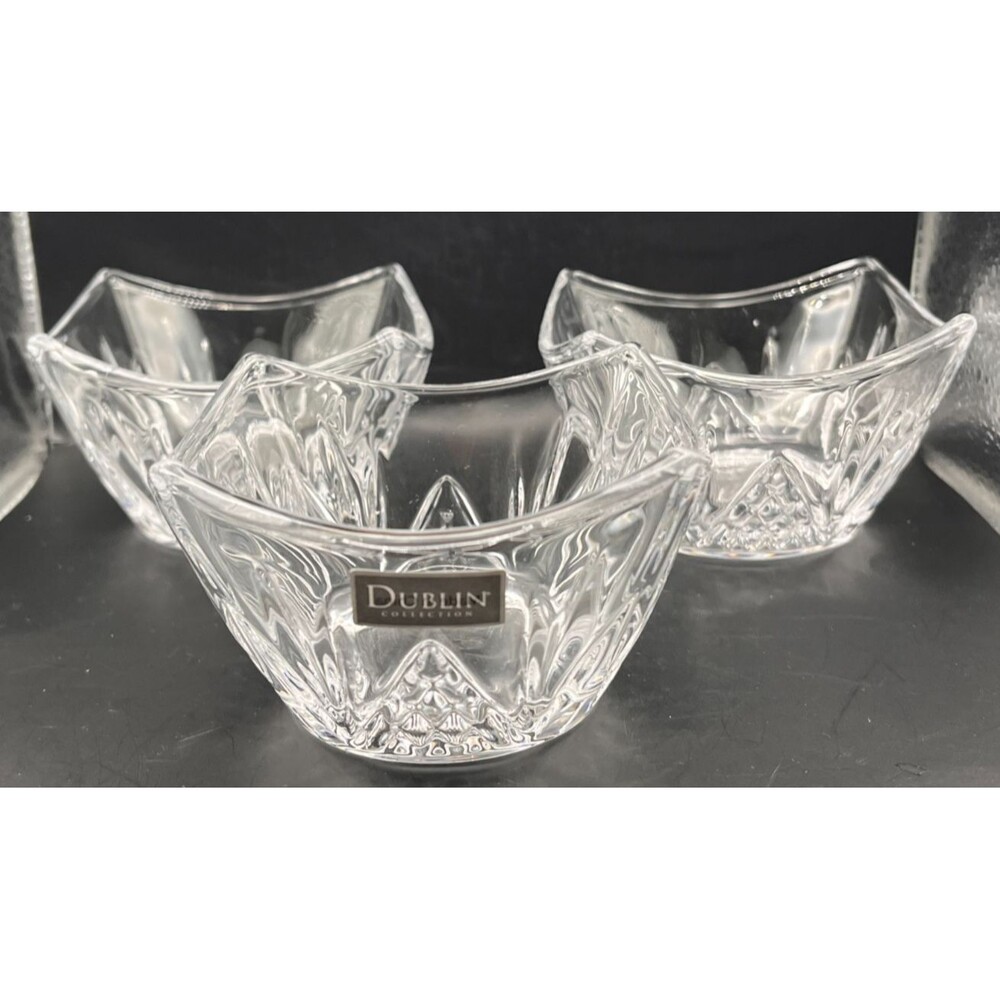 Godinger Dublin Collection Crystal Appetizer Set of 3 Square Bowls